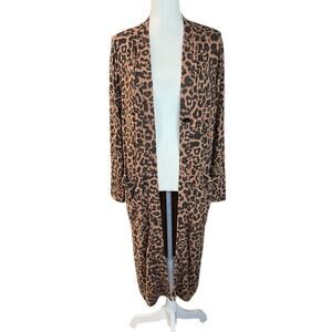 Revolve LNA Clothing Brushed Dean Long Cardi Leopard casual duster neutral